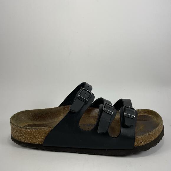 Birkenstock Florida 3 Strap Sandals Womens Size 38 US Size 7-7.5 Black Soft FB - Picture 1 of 9